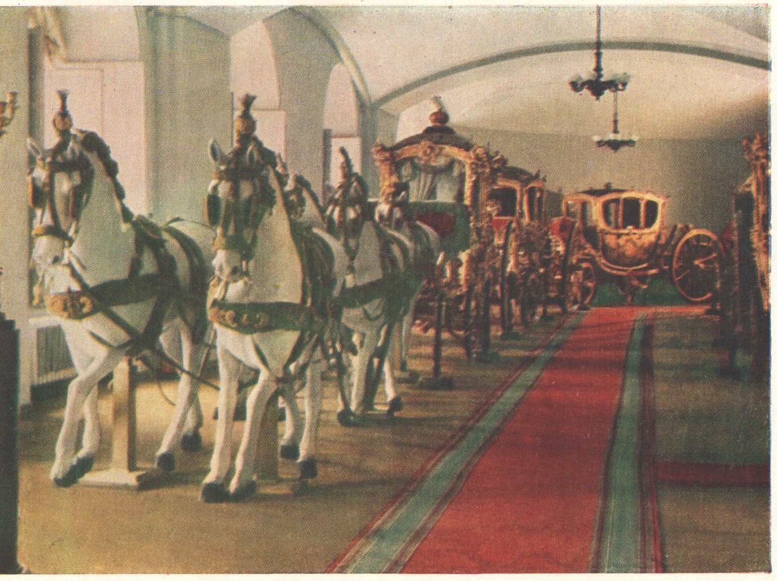 «Царский выезд» в каретном зале Оружейной палаты. (Открытка 1956 г.)