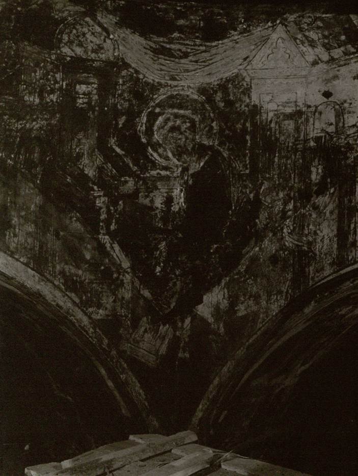 «Евангелист Матфей» до реставрации. Фреска в центральной части Благовещенского собора, 1547–1551 гг. Фото 1946–1947 гг.