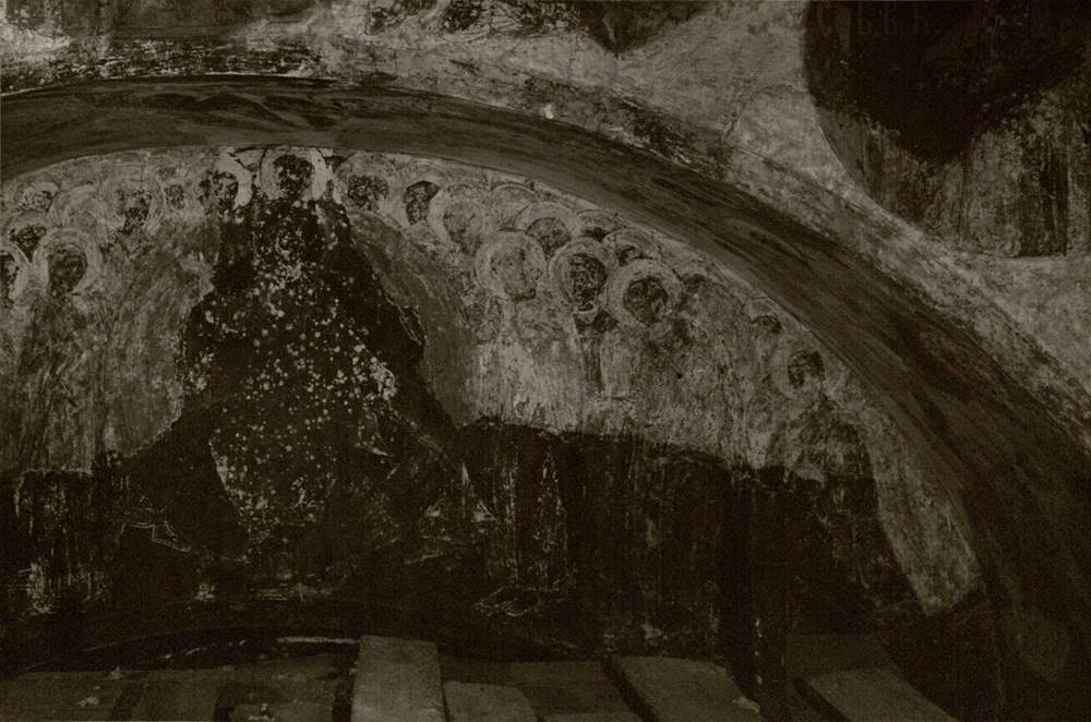 «Страшный Суд» до реставрации. Фреска на западной стене под хорами Благовещенского собора. 1547–1551 гг. Фото 1946–1947 гг.